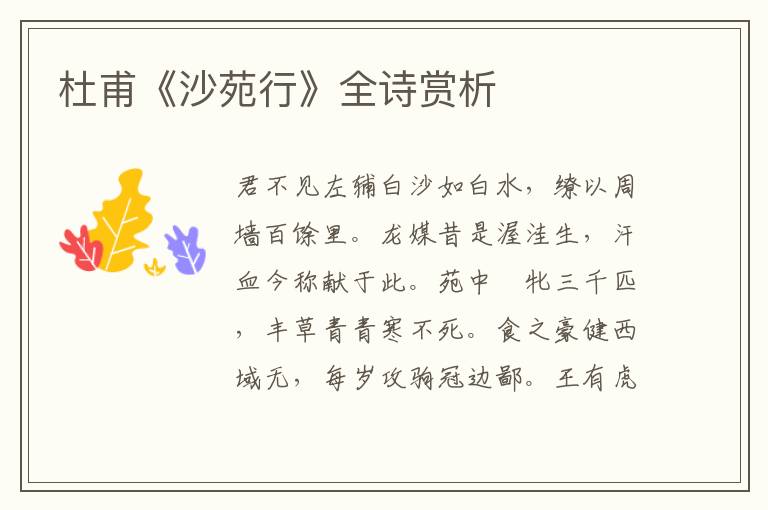  杜甫《沙苑行》全诗赏析