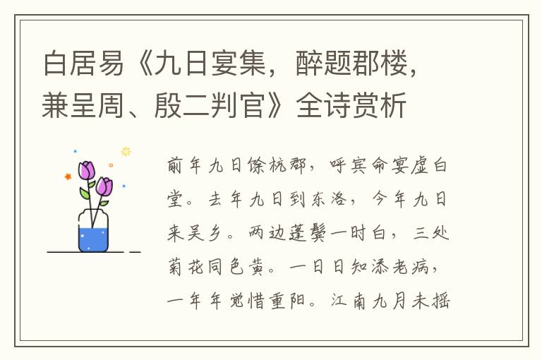  白居易《九日宴集，醉题郡楼，兼呈周、殷二判官》全诗赏析