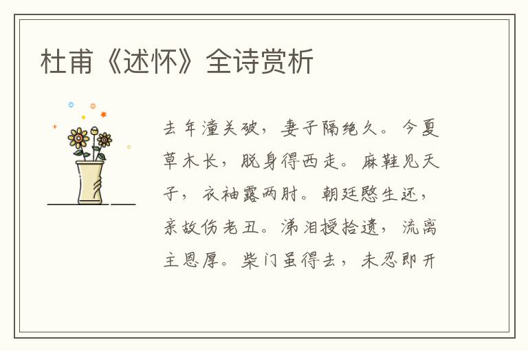  杜甫《述怀》全诗赏析