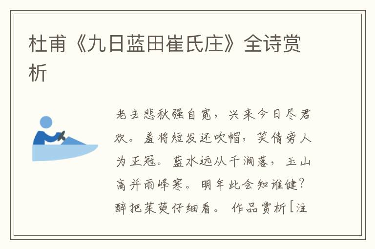  杜甫《九日蓝田崔氏庄》全诗赏析