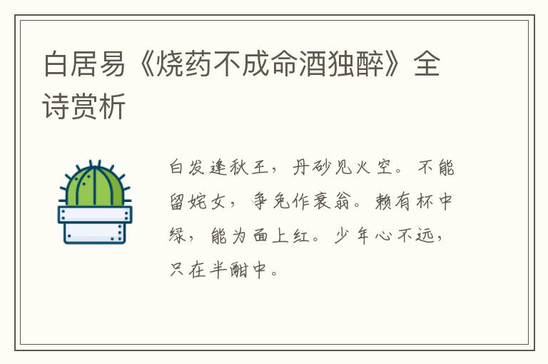  白居易《烧药不成命酒独醉》全诗赏析