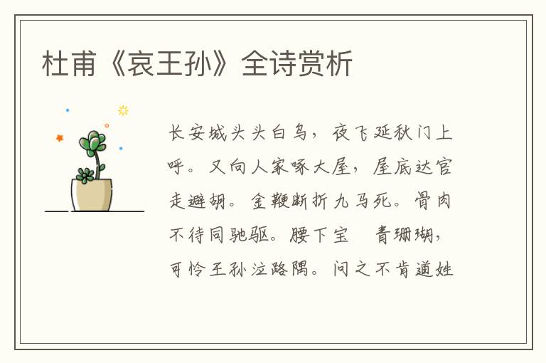  杜甫《哀王孙》全诗赏析