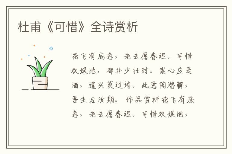  杜甫《可惜》全诗赏析