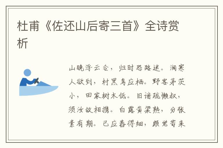  杜甫《佐还山后寄三首》全诗赏析