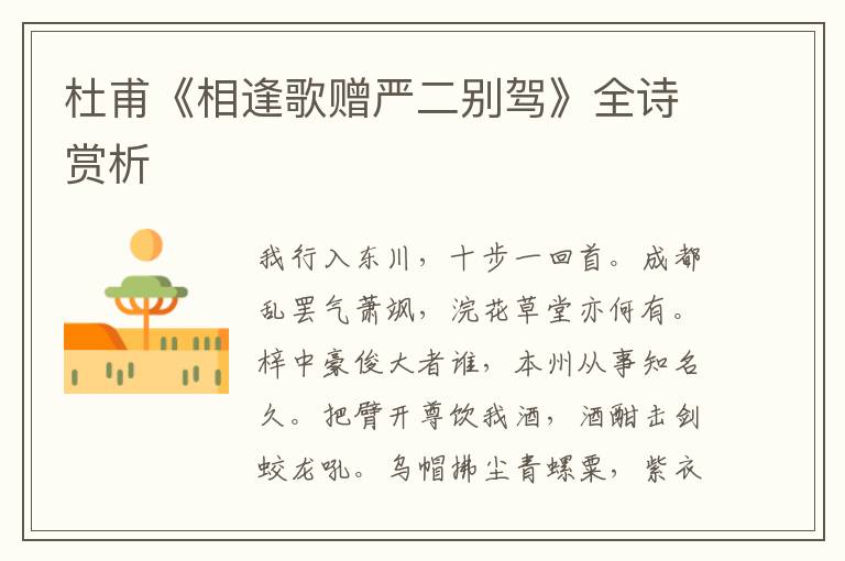  杜甫《相逢歌赠严二别驾》全诗赏析
