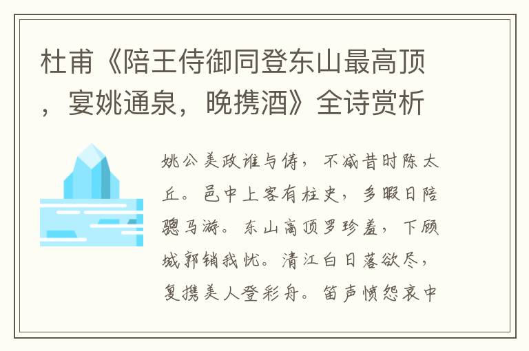 杜甫《陪王侍御同登东山最高顶，宴姚通泉，晚携酒》全诗赏析