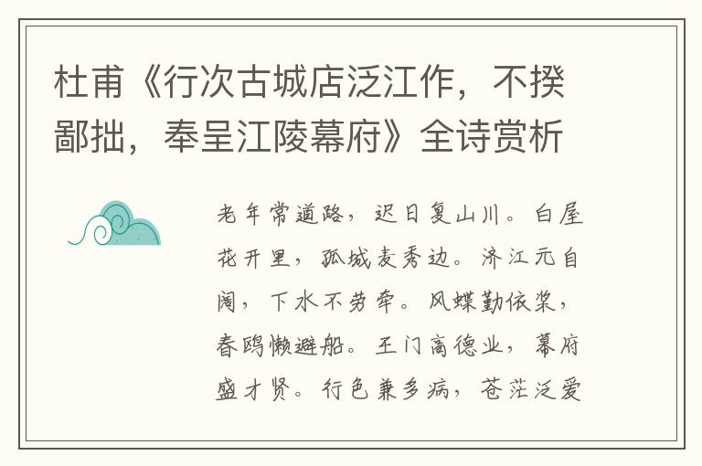  杜甫《行次古城店泛江作，不揆鄙拙，奉呈江陵幕府》全诗赏析