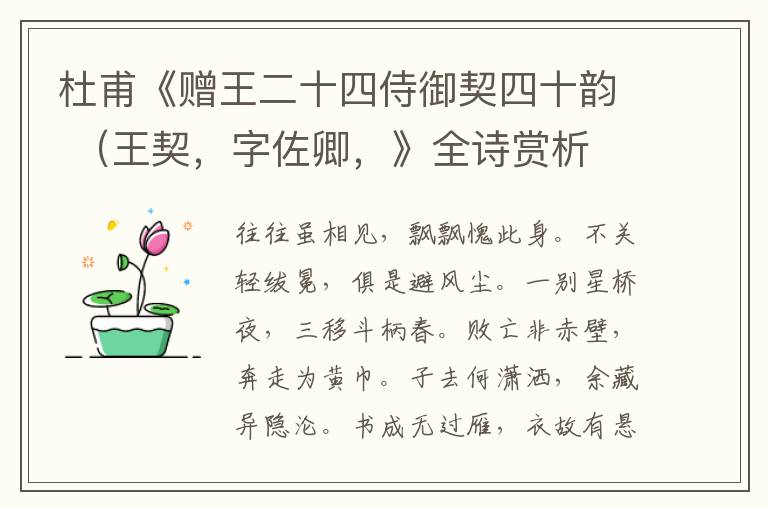  杜甫《赠王二十四侍御契四十韵 （王契，字佐卿，》全诗赏析