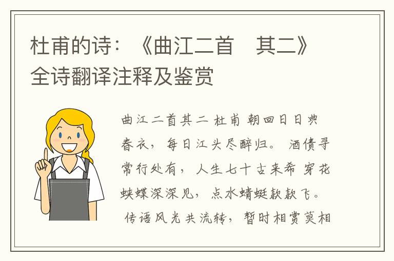  杜甫的诗：《曲江二首　其二》全诗翻译注释及鉴赏
