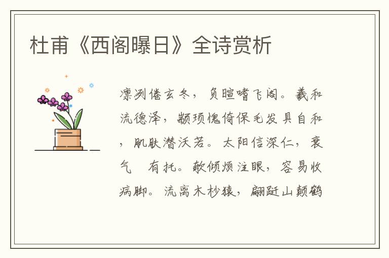  杜甫《西阁曝日》全诗赏析