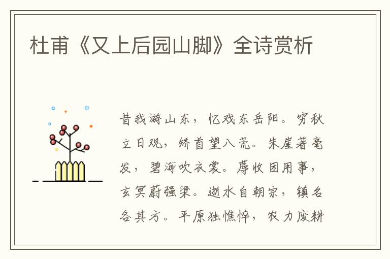  杜甫《又上后园山脚》全诗赏析