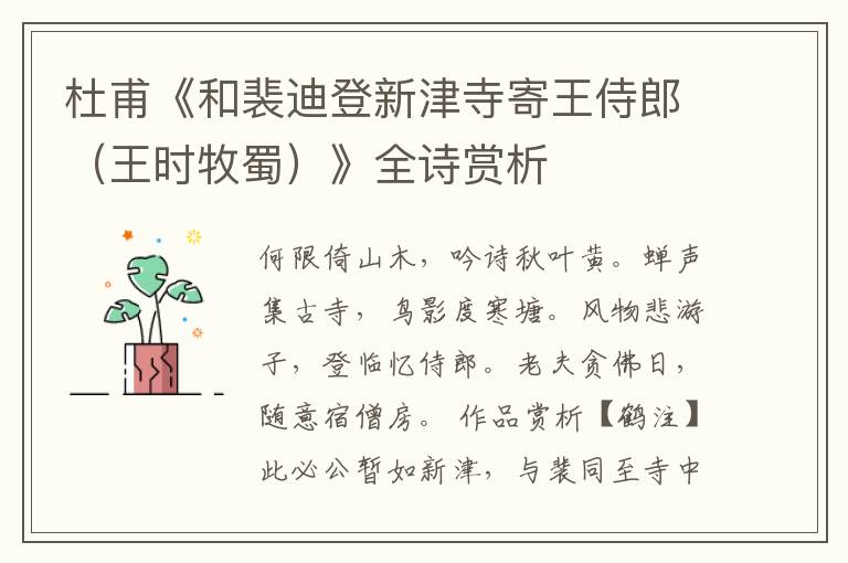  杜甫《和裴迪登新津寺寄王侍郎（王时牧蜀）》全诗赏析