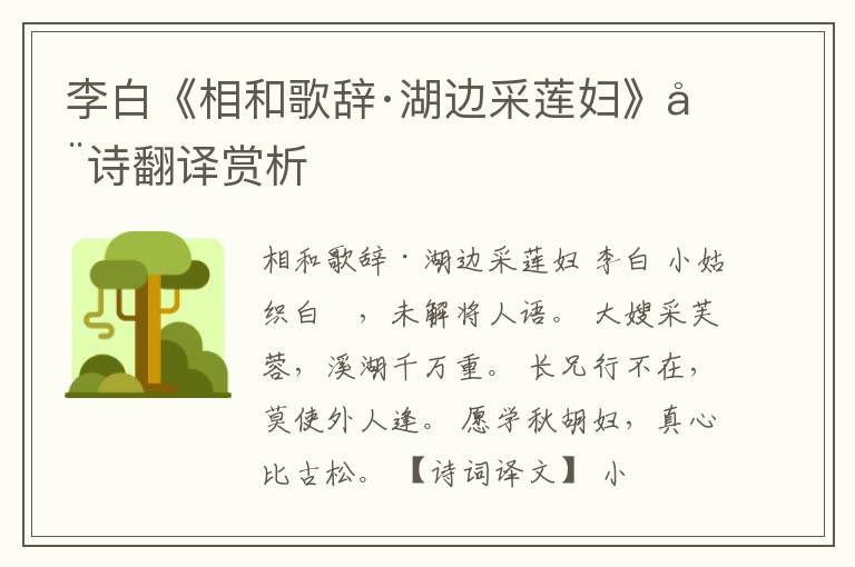 李白《相和歌辞·湖边采莲妇》全诗翻译赏析