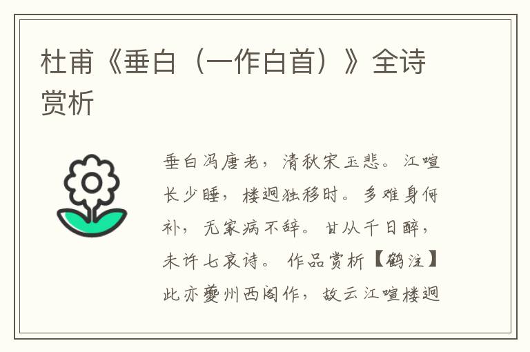  杜甫《垂白（一作白首）》全诗赏析