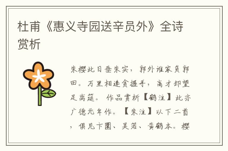  杜甫《惠义寺园送辛员外》全诗赏析