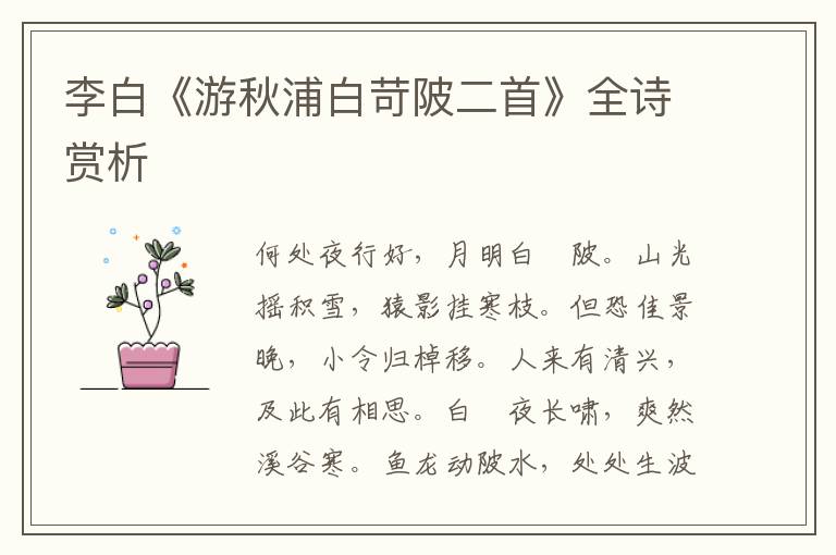  李白《游秋浦白苛陂二首》全诗赏析