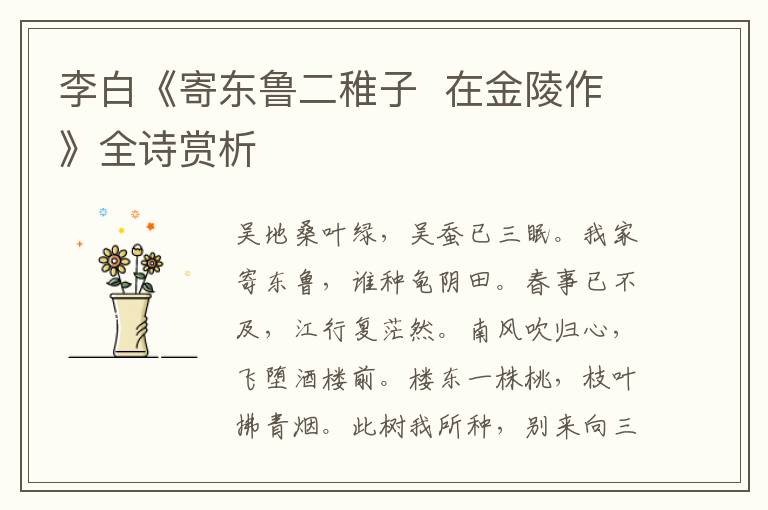  李白《寄东鲁二稚子  在金陵作》全诗赏析