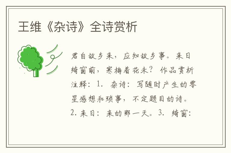  王维《杂诗》全诗赏析
