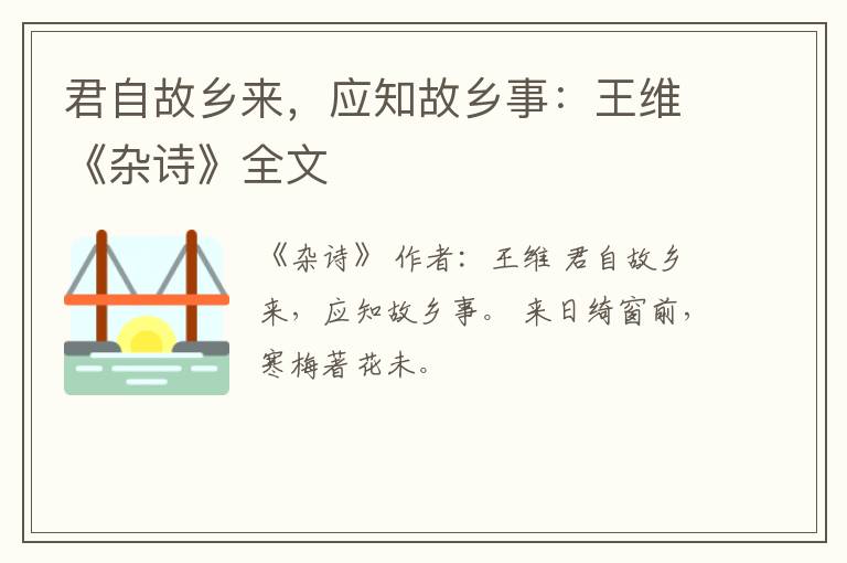  君自故乡来，应知故乡事：王维《杂诗》全文