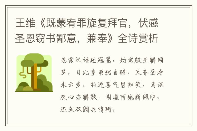  王维《既蒙宥罪旋复拜官，伏感圣恩窃书鄙意，兼奉》全诗赏析