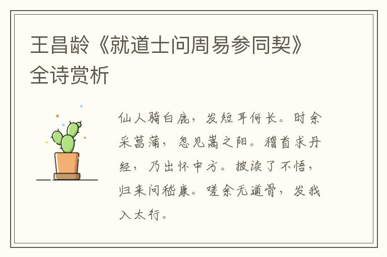  王昌龄《就道士问周易参同契》全诗赏析