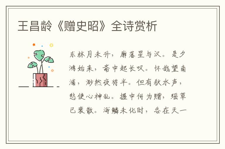  王昌龄《赠史昭》全诗赏析