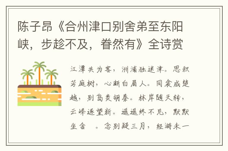  陈子昂《合州津口别舍弟至东阳峡，步趁不及，眷然有》全诗赏析