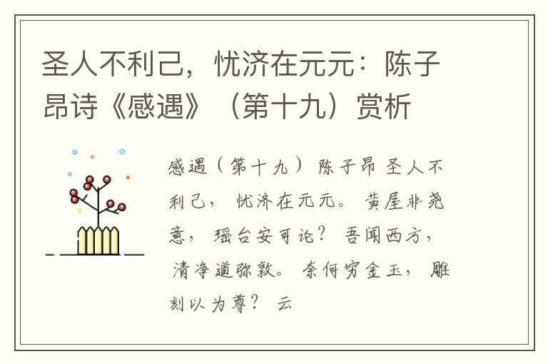  圣人不利己，忧济在元元：陈子昂诗《感遇》（第十九）赏析