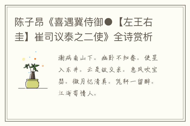  陈子昂《喜遇冀侍御●【左王右圭】崔司议泰之二使》全诗赏析