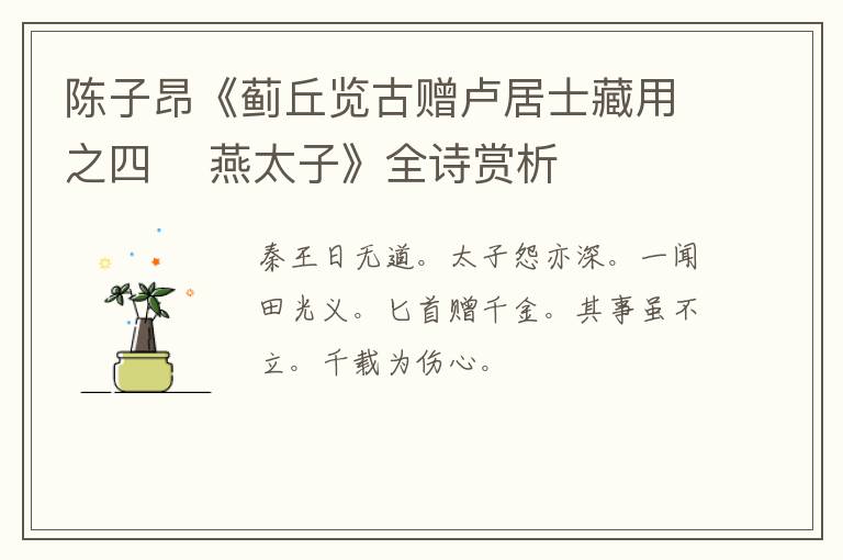  陈子昂《蓟丘览古赠卢居士藏用之四    燕太子》全诗赏析