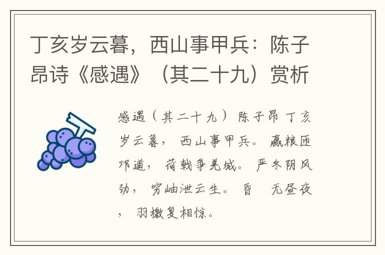 丁亥岁云暮，西山事甲兵：陈子昂诗《感遇》（其二十九）赏析
