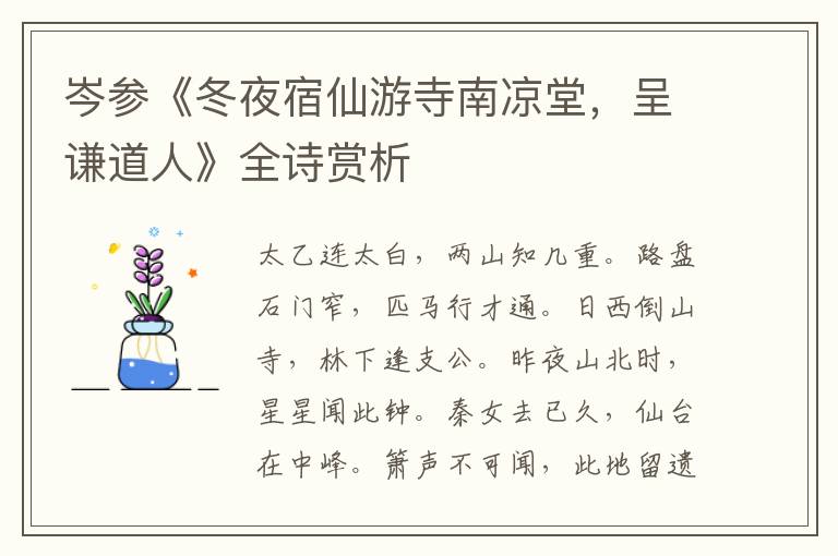 岑参《冬夜宿仙游寺南凉堂，呈谦道人》全诗赏析