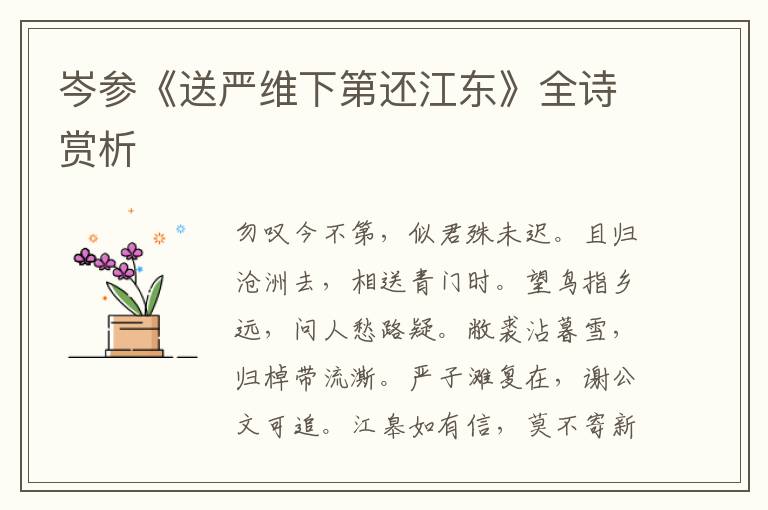  岑参《送严维下第还江东》全诗赏析