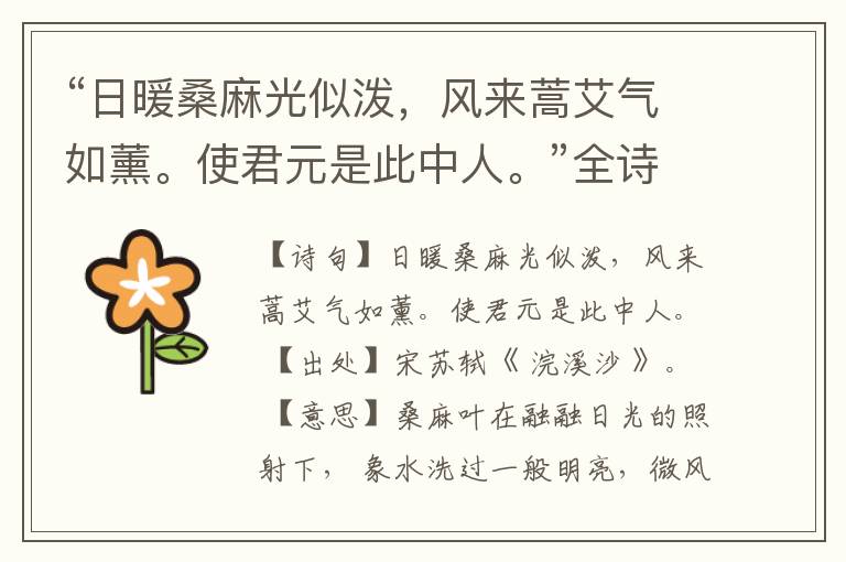  “日暖桑麻光似泼，风来蒿艾气如薰。使君元是此中人。”全诗,翻译,意思,上一句和下一句