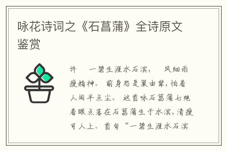  咏花诗词之《石菖蒲》全诗原文鉴赏