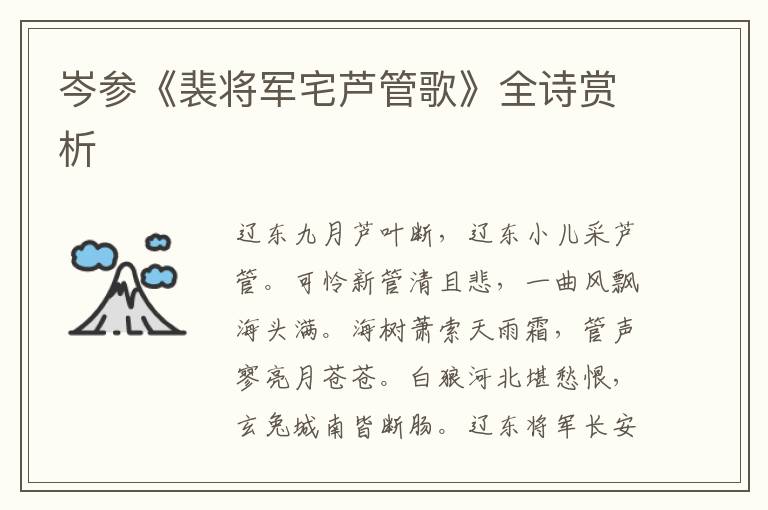  岑参《裴将军宅芦管歌》全诗赏析