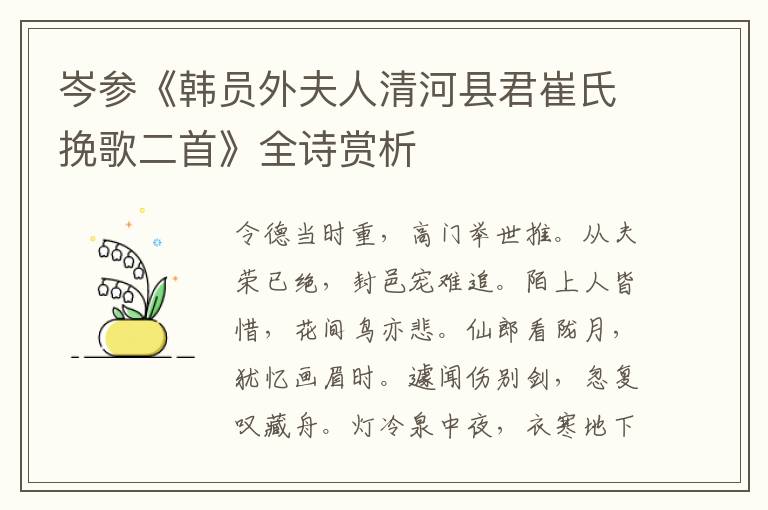  岑参《韩员外夫人清河县君崔氏挽歌二首》全诗赏析