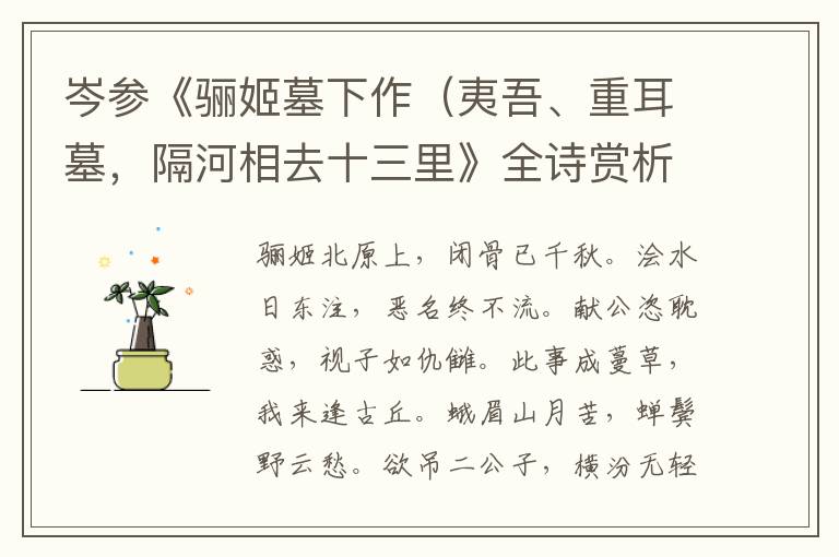  岑参《骊姬墓下作（夷吾、重耳墓，隔河相去十三里》全诗赏析