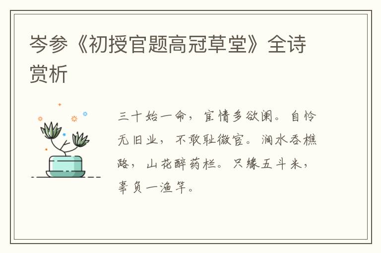  岑参《初授官题高冠草堂》全诗赏析