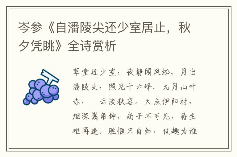  岑参《自潘陵尖还少室居止，秋夕凭眺》全诗赏析