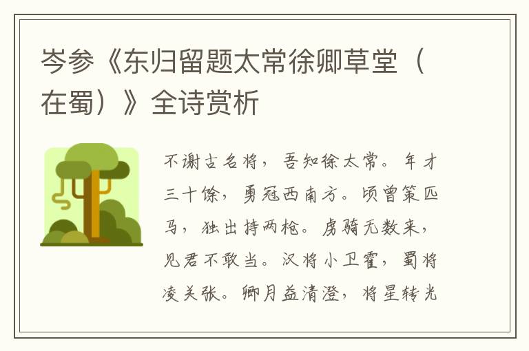  岑参《东归留题太常徐卿草堂（在蜀）》全诗赏析