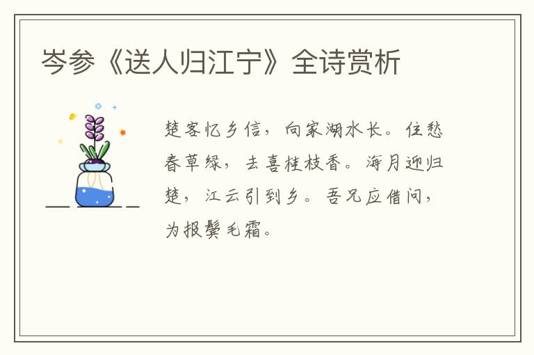  岑参《送人归江宁》全诗赏析