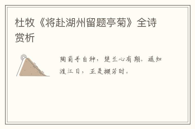  杜牧《将赴湖州留题亭菊》全诗赏析
