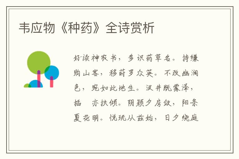  韦应物《种药》全诗赏析