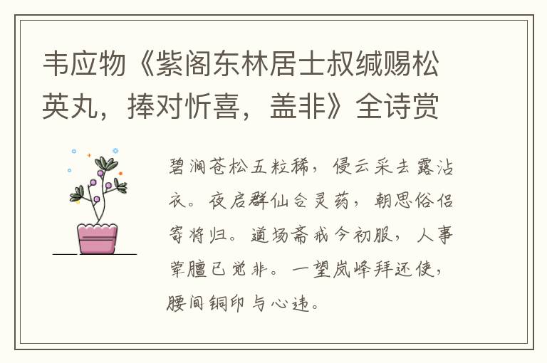  韦应物《紫阁东林居士叔缄赐松英丸，捧对忻喜，盖非》全诗赏析