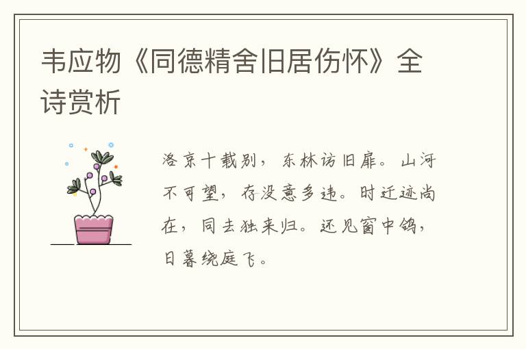  韦应物《同德精舍旧居伤怀》全诗赏析