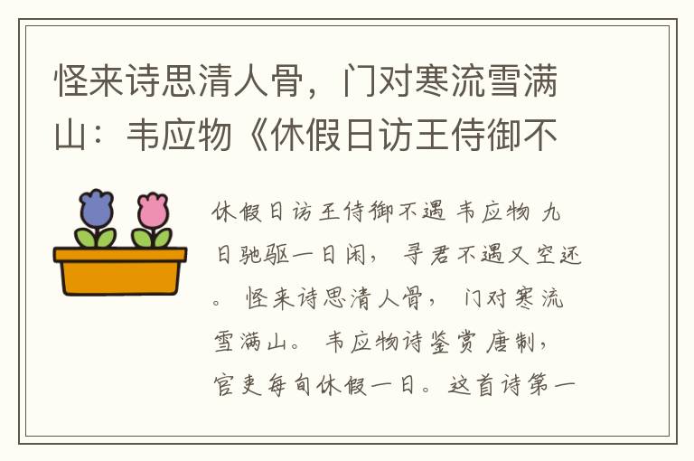  怪来诗思清人骨，门对寒流雪满山：韦应物《休假日访王侍御不遇》