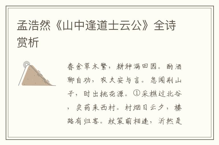  孟浩然《山中逢道士云公》全诗赏析