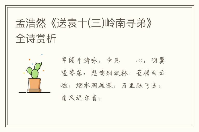  孟浩然《送袁十(三)岭南寻弟》全诗赏析