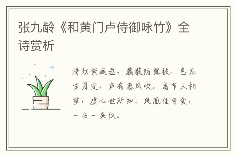  张九龄《和黄门卢侍御咏竹》全诗赏析